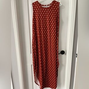 Burnt Orange Polkadots T-shirt Dress With Pockets Size Large